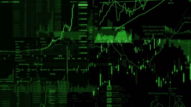 Stock market indices are moving in the virtual space. Economic growth, recession. Electronic virtual platform showing trends and stock market fluctuations - Footage, Video