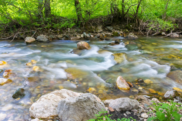 Close view of Kolasinskaya River rapid flow in Kolasin, Montenegro - Photo, Image