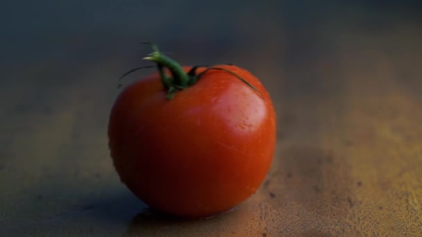 Červené rajče na dřevěné pozadí, koncept: čerstvá zelenina, zdravá výživa. - Záběry, video