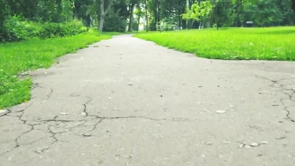 Punktu widzenia miejskich follow stóp chodnik bruk pieszych aparatu ruchu stadycam. - Materiał filmowy, wideo