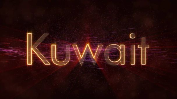 Kuwait - Rayos brillantes en el borde del texto nombre del país sobre un fondo con estrellas que giran y fluyen
 - Foto, imagen