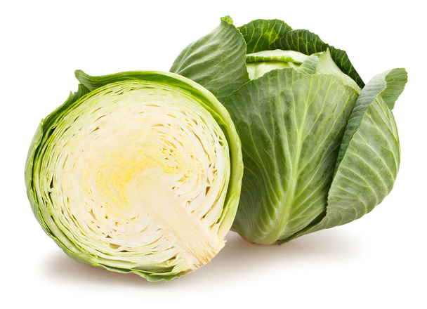halved and whole cabbage isolated on white background - Фото, изображение