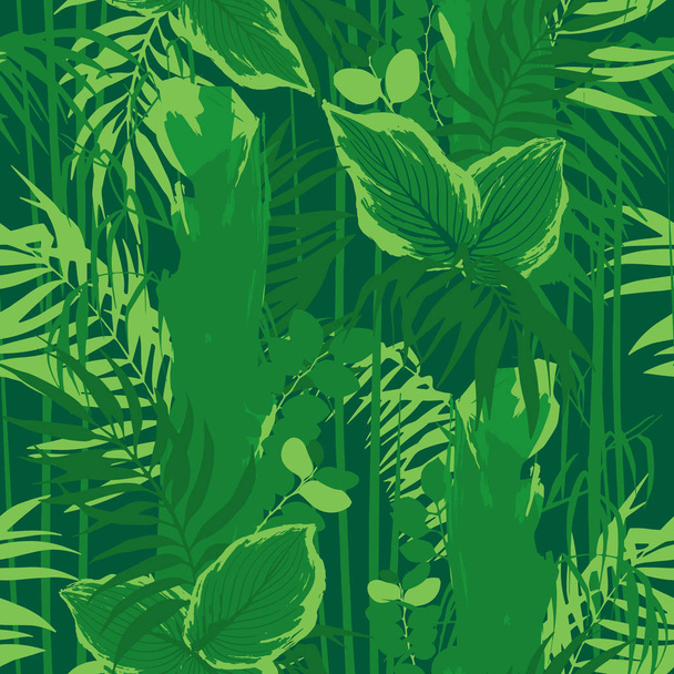Graphic seamless pattern of exotic leaves and trees - Vector, Image