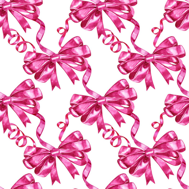Watercolor bows, hand drawn pink ribbons isolated on white background, seamless pattern, decorative painting illustration for design greeting card, wedding invitation, packaging. - Valokuva, kuva