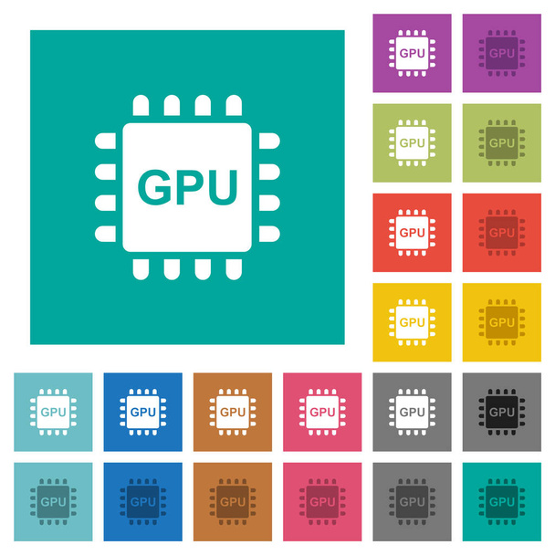Graphics processing unit multi colored flat icons on plain square backgrounds. Included white and darker icon variations for hover or active effects. - Vector, Image