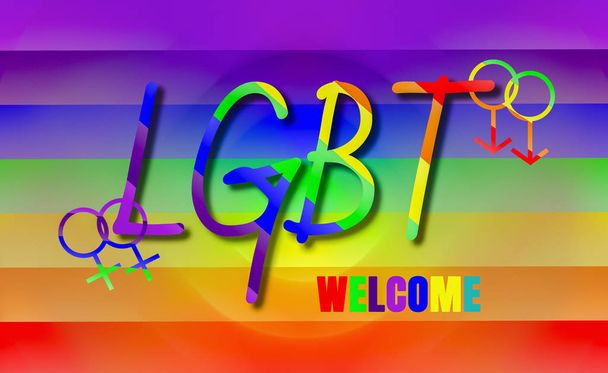 Conceito LGBT Símbolos do arco-íris de boas-vindas, direitos e igualdade de incluir lésbicas, gays, bissexuais e transgêneros, Para papel de parede e site, design de ilustração
 - Foto, Imagem