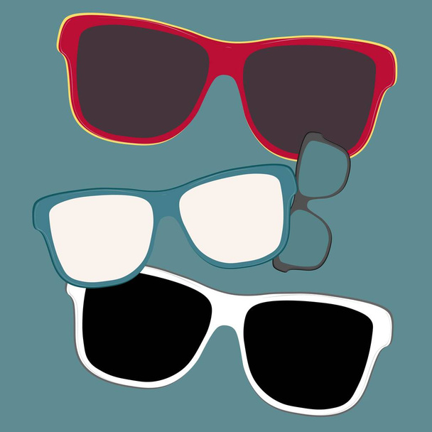 Glasses and sunglasses isolated on coral background for applying on a portrait - Vecteur, image