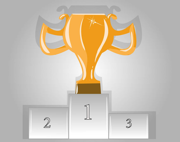 illustration gold cup on the pedestal in the first place, on a light background - Vector, Image