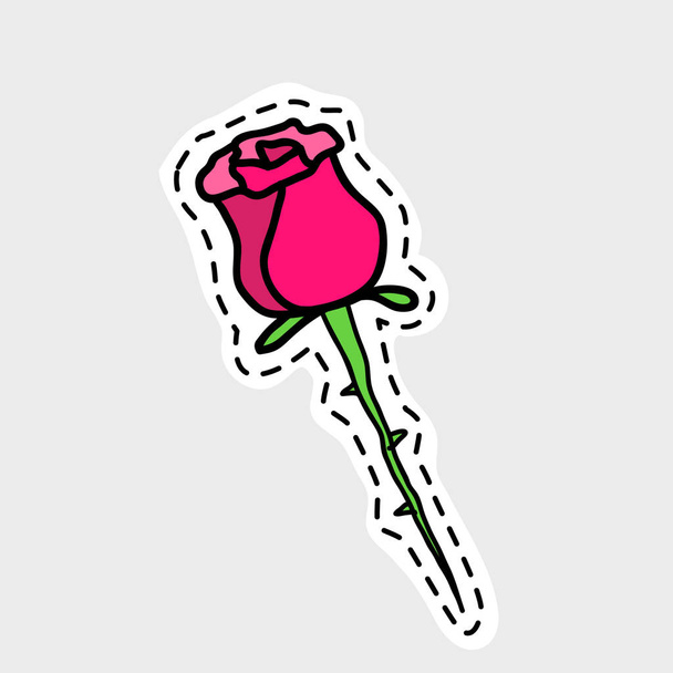 Beautiful rose for lovers of romance. Isolated image for badge, sticker or patch. Vector illustration - ベクター画像