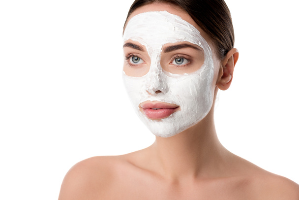 beautiful woman with facial skin care mask isolated on white - Photo, Image