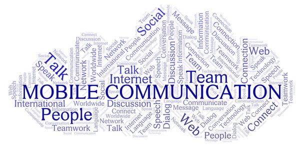 Mobil kommunikációs szó felhő. Wordcloud készült csak szöveg. - Fotó, kép
