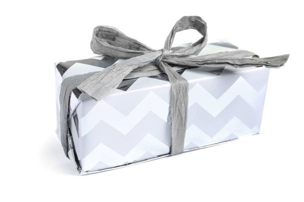 Beautiful gift box with ribbon on white background - Photo, image
