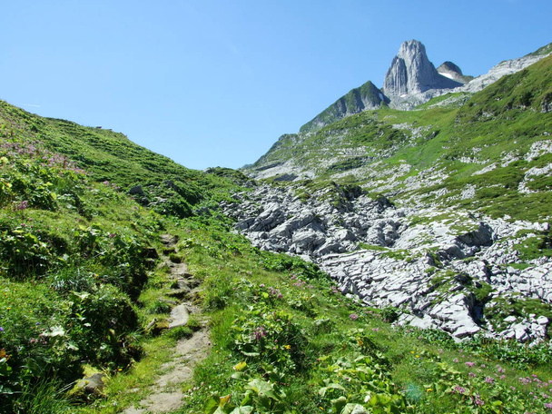 Δείτε στην κορυφή Altman στο βουνό μάζα Alpstein - καντονίου του Appenzell Innerrhoden, Ελβετία - Φωτογραφία, εικόνα