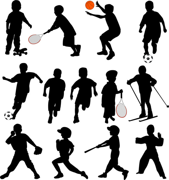 Αθλητισμός παιδιά σιλουέτες - Διάνυσμα, εικόνα