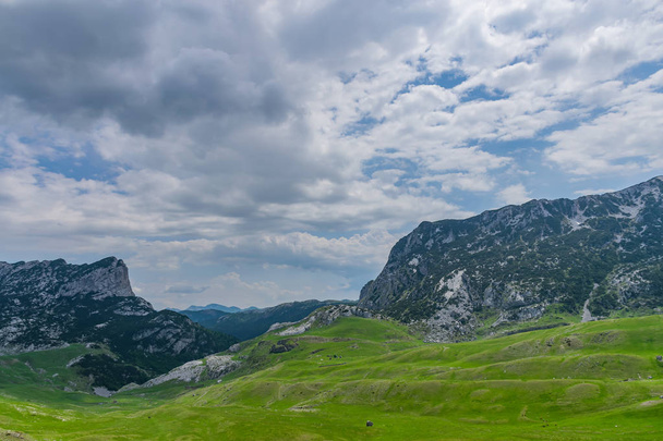 Picturesque view of high mountains in north of Montenegro in National Park Durmitor - Photo, image
