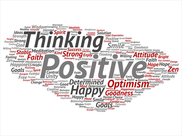 Concepto, pensamiento positivo conceptual, feliz fuerte actitud abstracta palabra nube aislada en el fondo. Collage de optimismo sonrisa, fe, metas valientes, bondad, felicidad inspiración texto
 - Foto, imagen