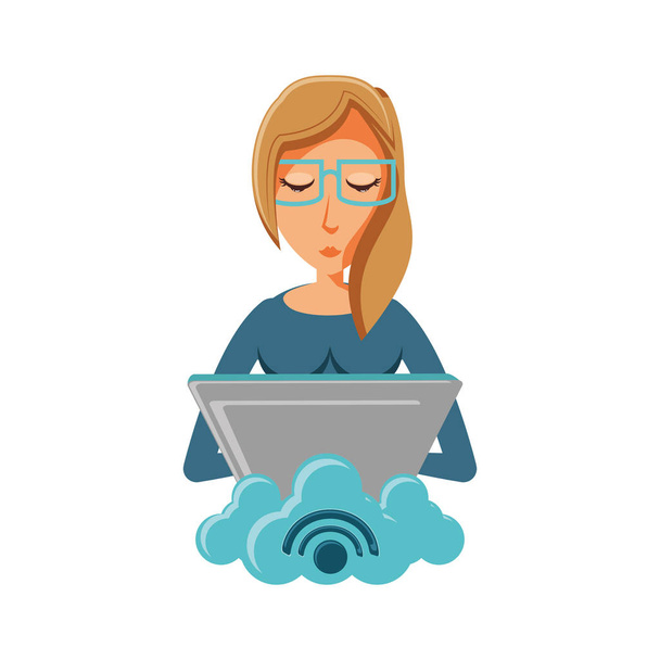 femme avec ordinateur portable et cloud computing
 - Vecteur, image
