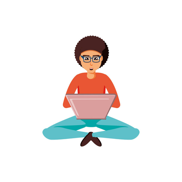 young man sitting with laptop computer - Vector, Image