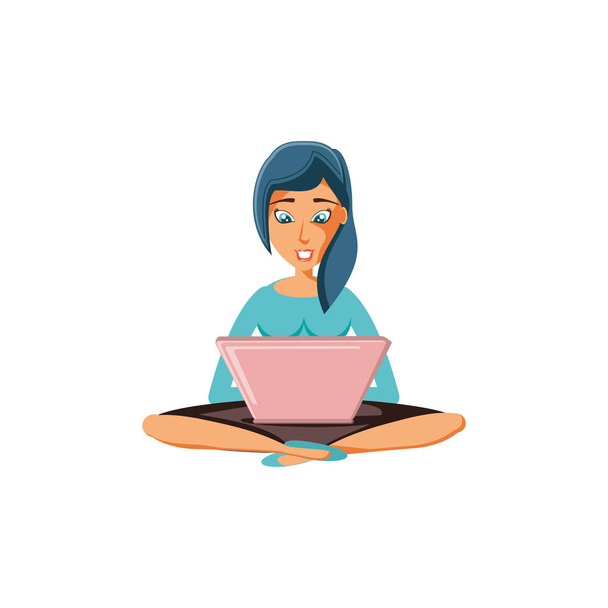γυναίκα που κάθεται με το φορητό υπολογιστή - Διάνυσμα, εικόνα