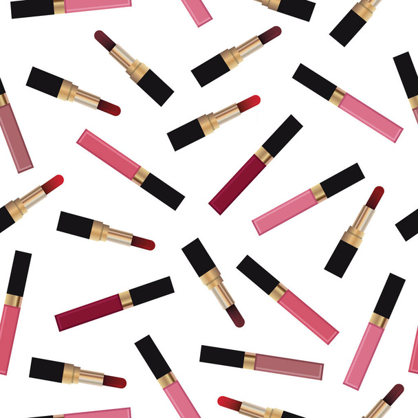 lipstick and lip gloss seamless vector pattern background illustration - Vector, Image