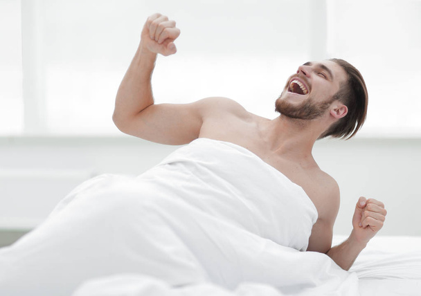 happy man waking up in the morning - Fotoğraf, Görsel