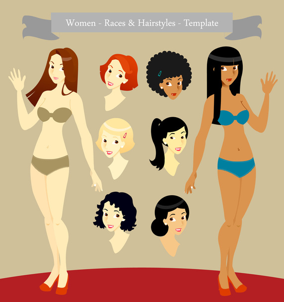 Women of Different Races & Hairstyles Template - Vector, Image
