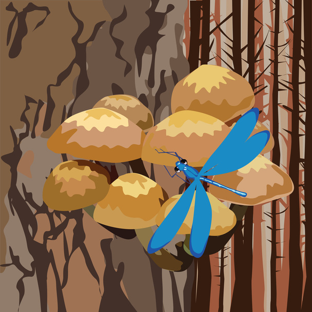 krajobraz z grzybami na drzewie - Wektor, obraz