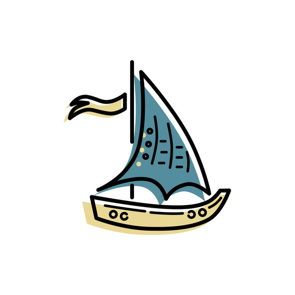 Yacht boat logo design. Flat and line style vector illustration. Travel concept. - Vector, Imagen