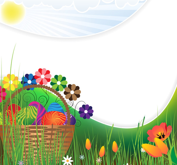 Easter basket on a green meadow - Vector, Image