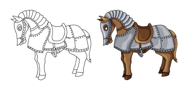 Cartoon character of war horse in armour suit illustration isolated on white - Vector, Image