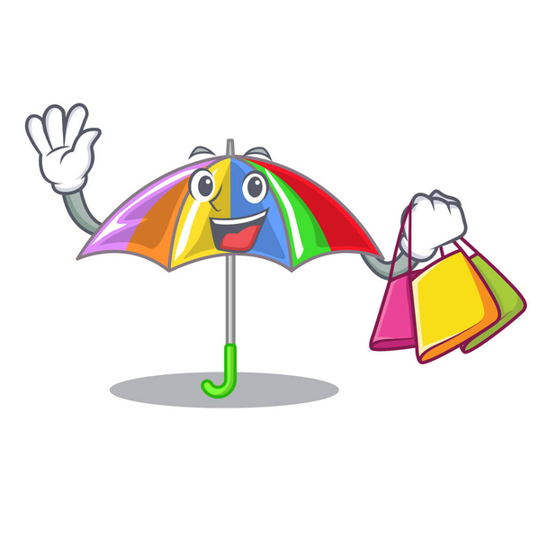 Shopping rainbow umbrella isolated on a mascot vector illustration - Vektor, obrázek