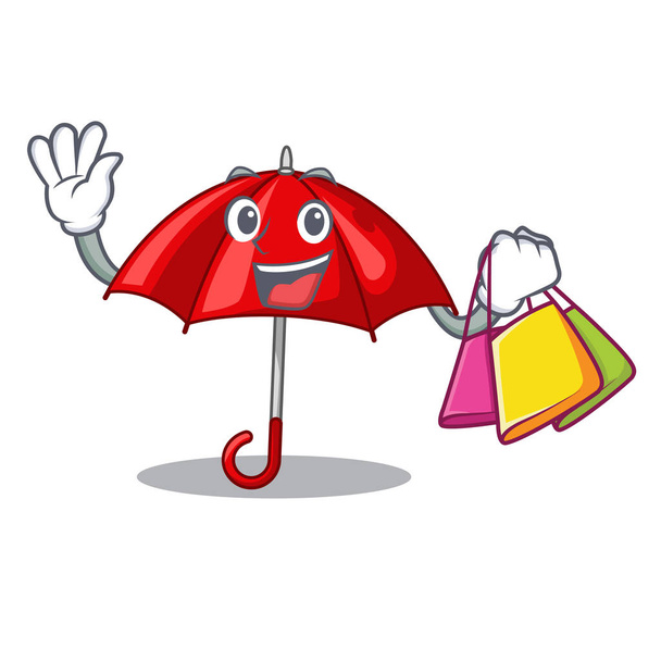 Shopping red umbrellas isolated in a mascot vector illustration - Wektor, obraz