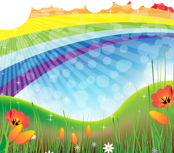 Summer rainbow landscape - Вектор,изображение