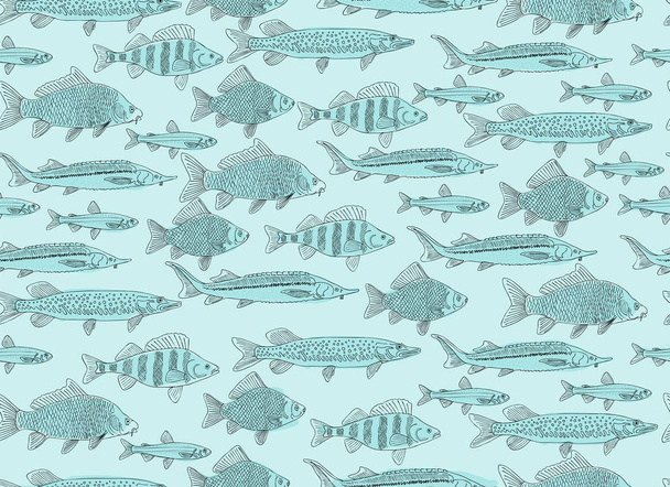 Fish collection, seamless pattern for your design. Vector illustration - Διάνυσμα, εικόνα