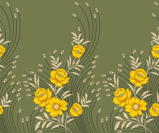 Kusursuz tekstil çiçekli sınır tasarımı - Fotoğraf, Görsel