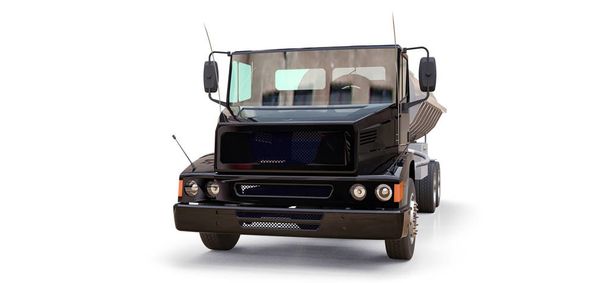 Grand camion citerne noir avec une remorque en métal poli. Vues de tous côtés. Illustration 3d
 - Photo, image