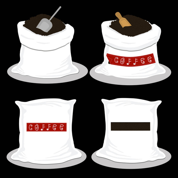 Ilustración logotipo en el tema de color grande conjunto de diferentes tipos saco, nuevo icono de tamaño cafeína. Patrón de cafeína que consta de accesorio de colección a los sacos. Sabrosa cafeína para el café fresco de la mañana en saco
. - Vector, imagen