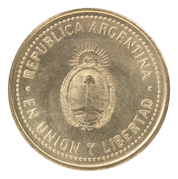 紋章付き外衣が白い背景で隔離のイメージとアルゼンチンのセンタボ硬貨コイン - 写真・画像
