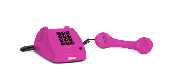 Teléfono rosa vintage con fondo blanco - Foto, Imagen
