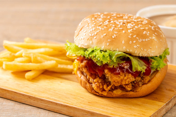 fried chicken burger - unhealthy food style - Photo, Image