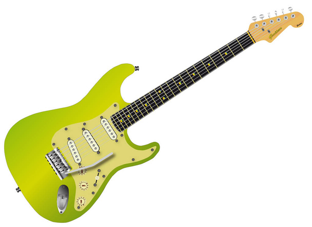 Uma guitarra elétrica de corpo sólido tradicional verde isolada sobre branco. - Vetor, Imagem