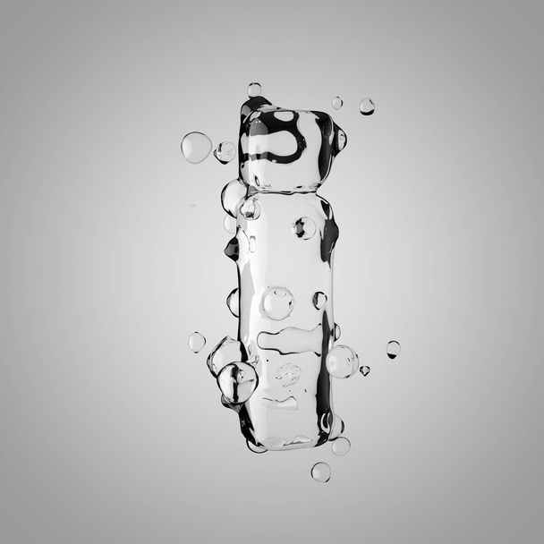 Letra de agua 3D I minúscula. 3D renderizado fuente de agua transparente con gotas
. - Foto, Imagen