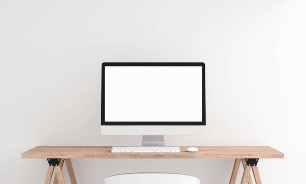 Computer display for mockup on table in white room, 3D rendering - Фото, зображення