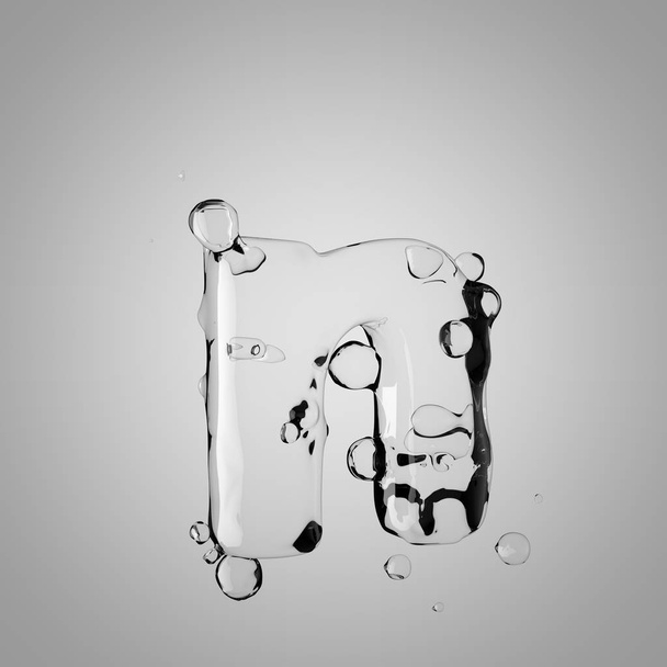 3D-s víz N betű kisbetű. 3D rendering átlátszó víz font csepp. - Fotó, kép