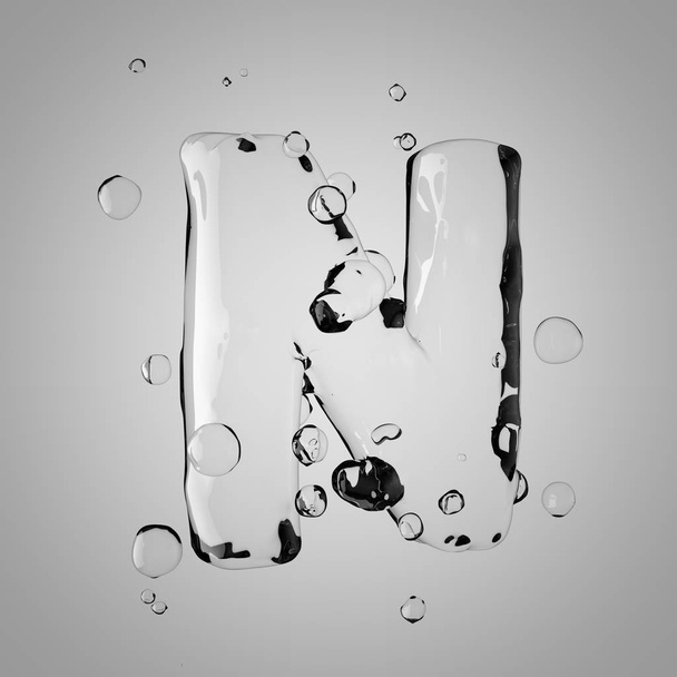 Трехмерная буква "Н". 3D рендеринг прозрачного шрифта с капельками
. - Фото, изображение