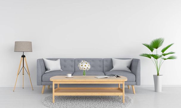 Sofá cinza na sala de estar branca, renderização 3D
 - Foto, Imagem