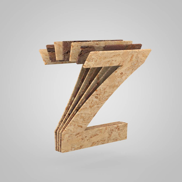 3D Holzbuchstaben z Großbuchstaben. 3D-Rendering-Chipboard-Schrift. - Foto, Bild