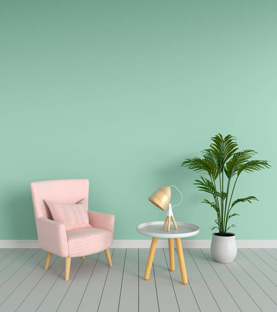 Ροζ καναπές στο σαλόνι πράσινο, 3d rendering - Φωτογραφία, εικόνα