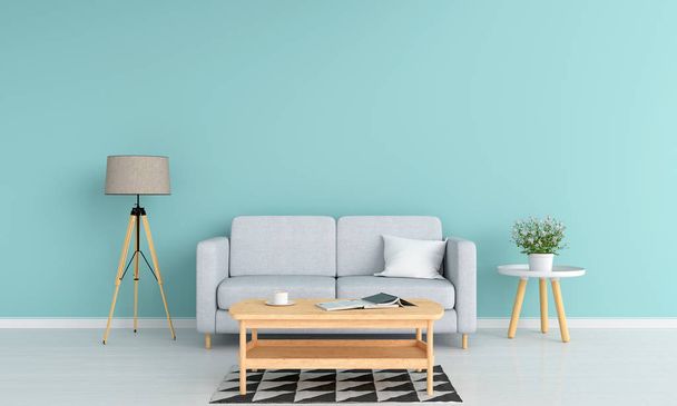 sofá cinza e lâmpada na sala de estar para maquetes, renderização 3D
 - Foto, Imagem
