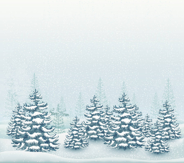 Ilustracja wektorowa krajobraz Zima Las - Wektor, obraz